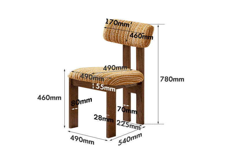 Bauhaus Boucle Fabric Dining Chair ROMA Size Chart
