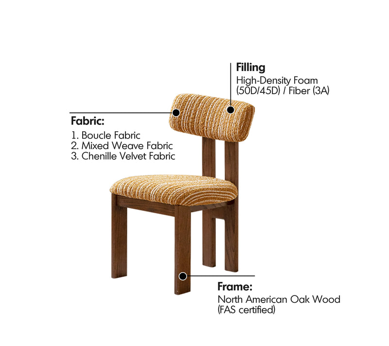 Bauhaus Boucle Fabric Dining Chair ROMA Material Details Chart