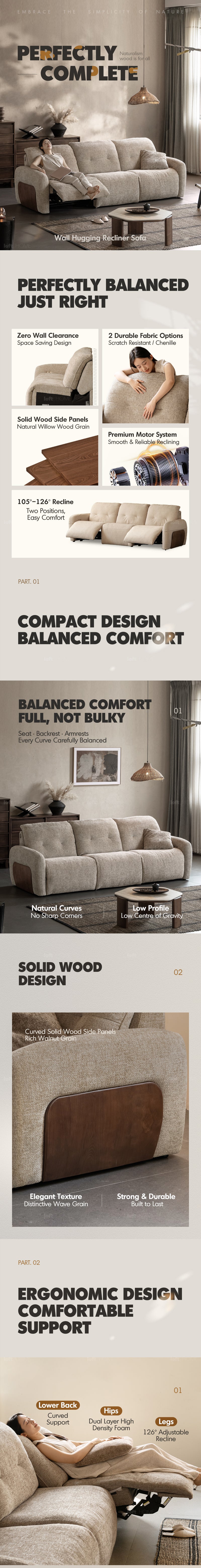 Cream Chenille Velvet Fabric Recliner 3 Seater Sofa MELLOW More Details and Instruction