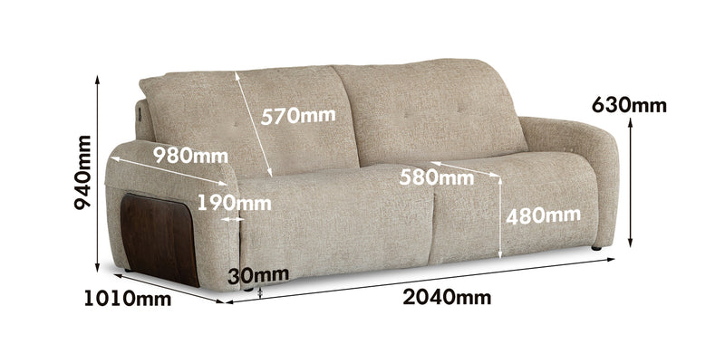 Cream Chenille Velvet Fabric Recliner 2 Seater Sofa MELLOW Size Chart