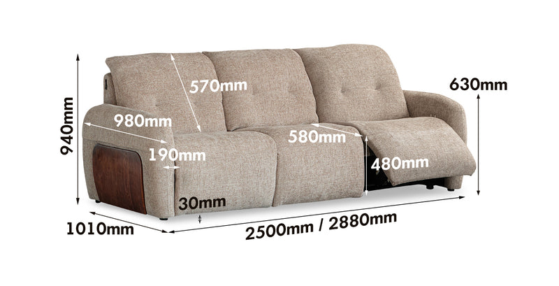 Cream Chenille Velvet Fabric Recliner 4 Seater Sofa MELLOW Size Chart
