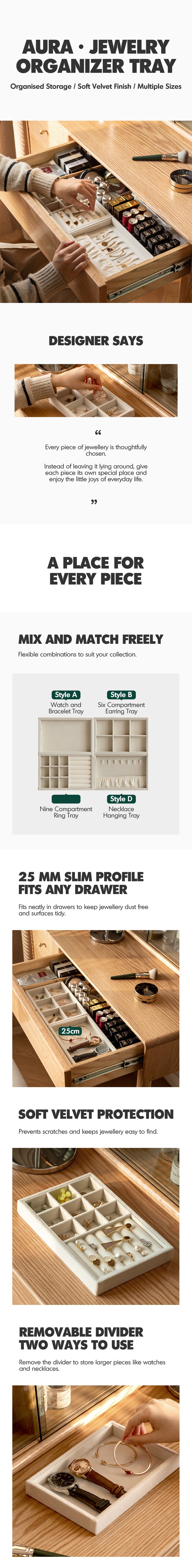 Minimalist Velvet Fabric Jewelry Organizer Tray 4IN1 Set AURA More Details and Instruction