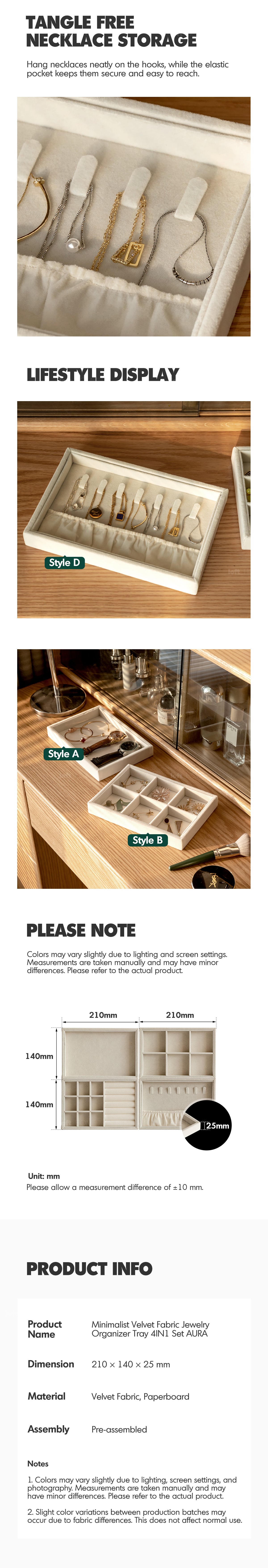 Minimalist Velvet Fabric Jewelry Organizer Tray 4IN1 Set AURA More Details and Instruction_2