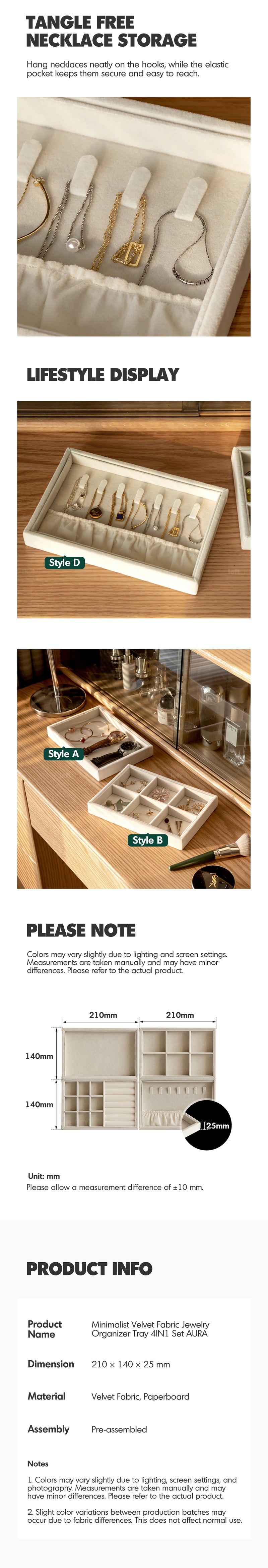 Minimalist Velvet Fabric Jewelry Organizer Tray 4IN1 Set AURA More Details and Instruction_2