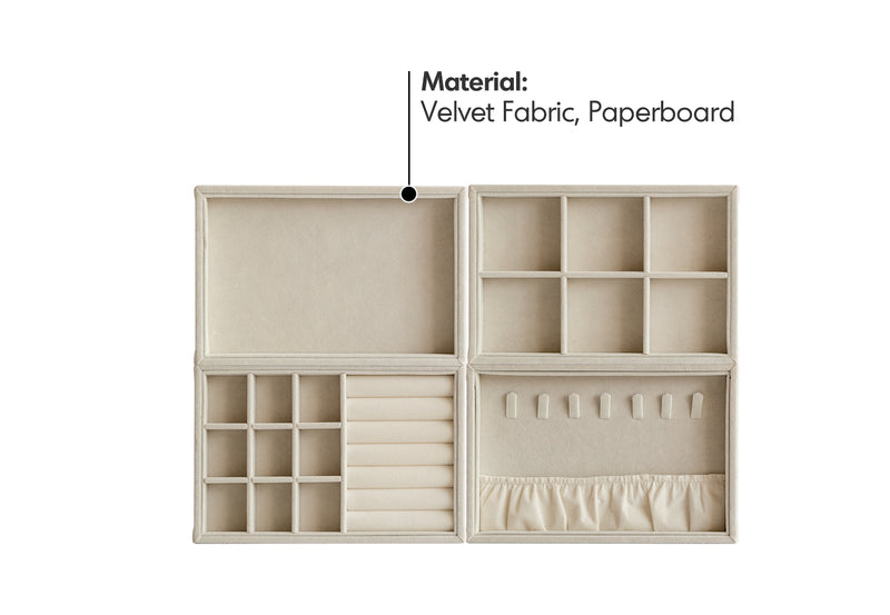 Minimalist Velvet Fabric Jewelry Organizer Tray 4IN1 Set AURA Material Details Chart
