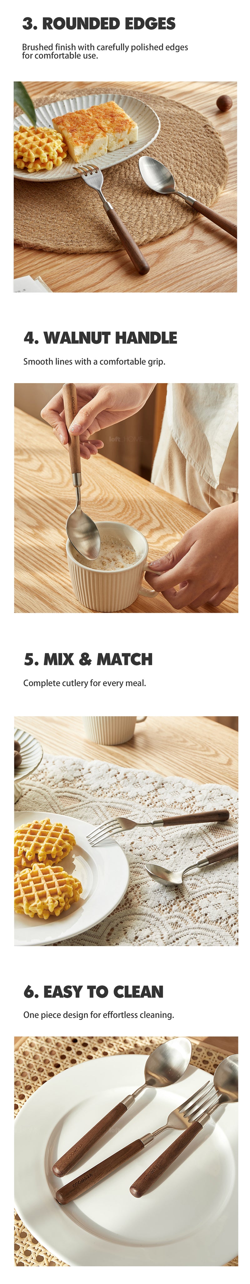 Japandi Walnut Wood 304 Stainless Steel Spoon and Fork 2IN1 Set WOODLAND More Details and Instruction_2