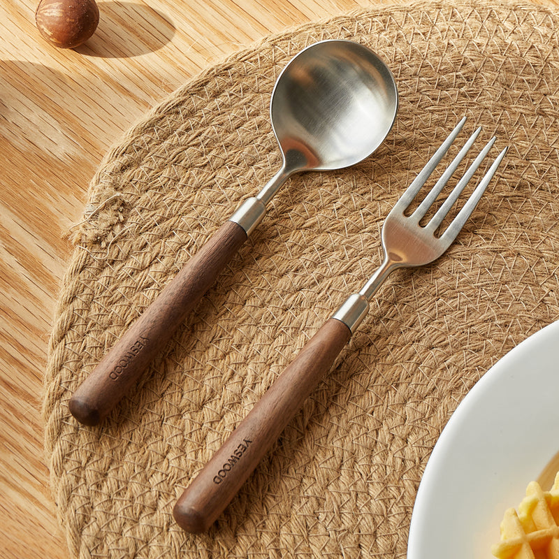 Japandi Walnut Wood 304 Stainless Steel Spoon and Fork 2IN1 Set WOODLAND Color Swatches