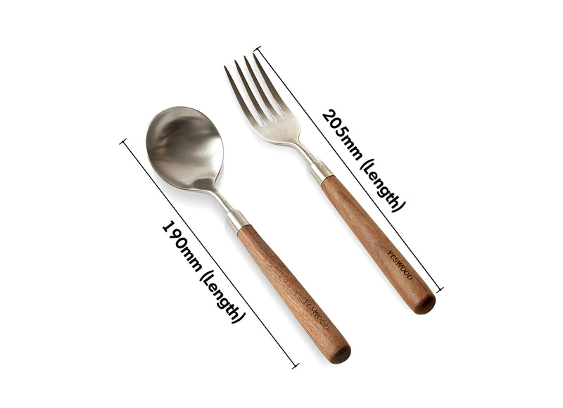 Japandi Walnut Wood 304 Stainless Steel Spoon and Fork 2IN1 Set WOODLAND Size Chart