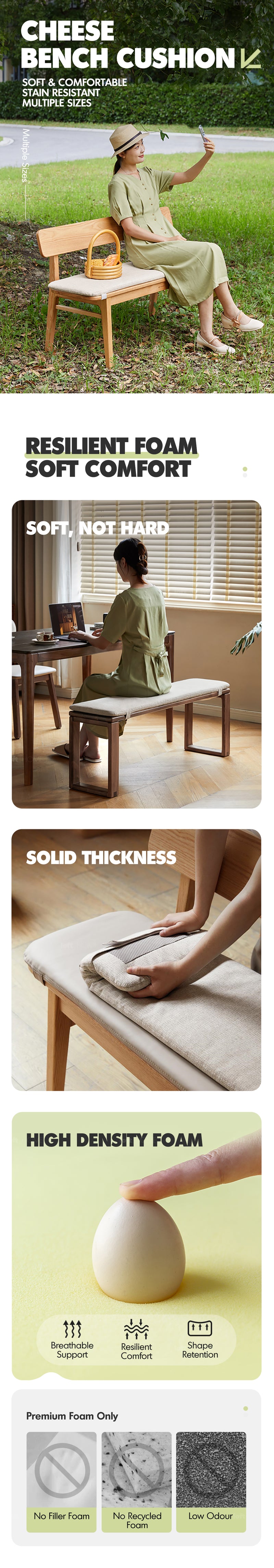 Scandinavian Removable Padded Bench Cushion CHEESE More Details and Instruction