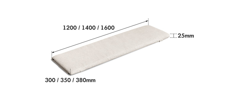 Scandinavian Removable Padded Bench Cushion CHEESE Size Chart