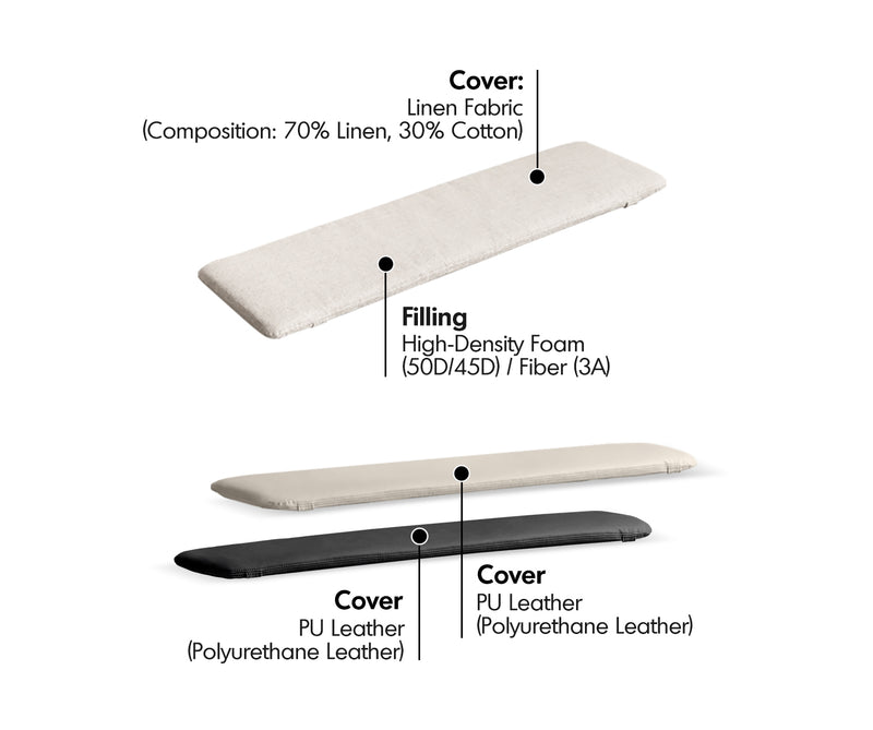 Scandinavian Removable Padded Bench Cushion CHEESE Material Details Chart