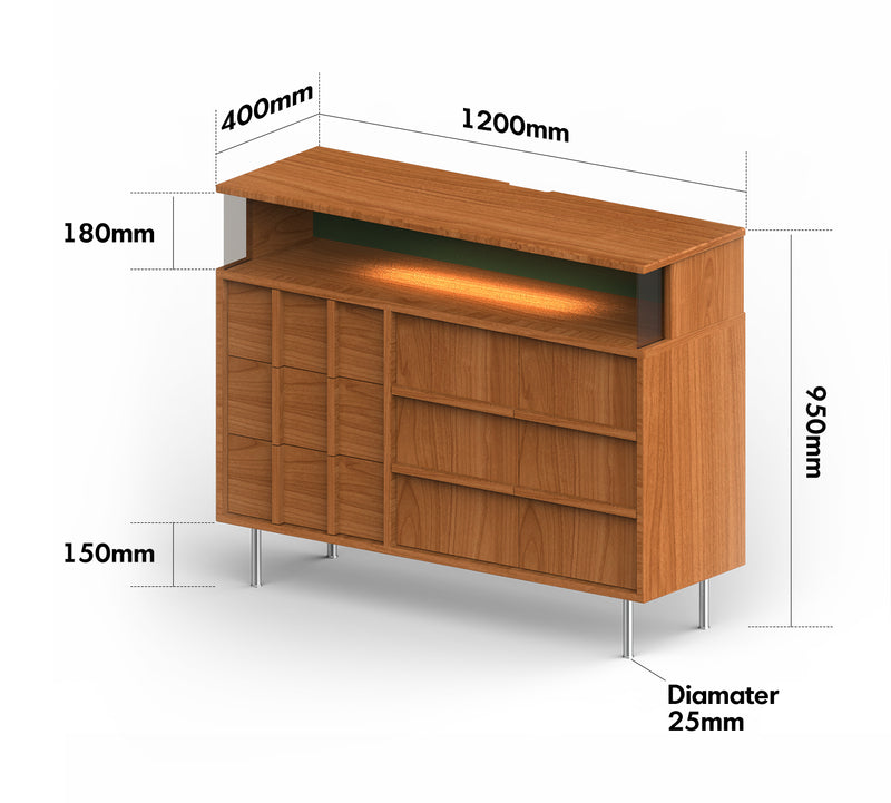 Scandinavian Cherry Wood Side Cabinet BLUE MOUNTAIN Size Chart