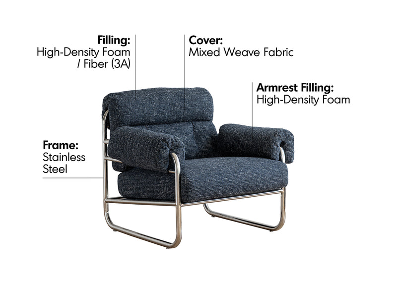 Bauhaus Mix Weave Fabric 1 Seater Sofa BECCA Material Details Chart