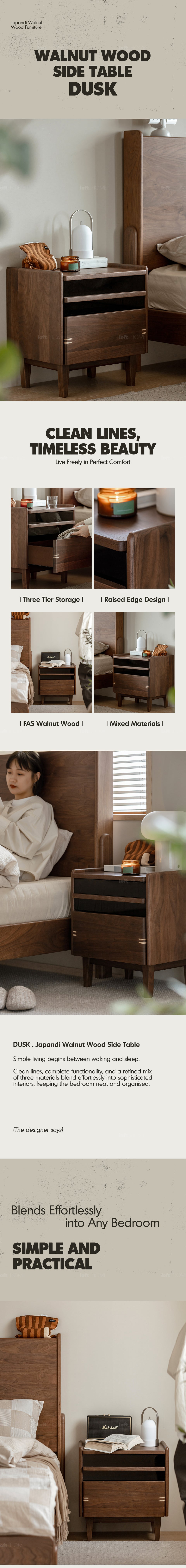 Japandi Walnut Wood Side Table DUSK More Details and Instruction
