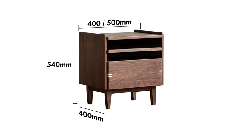 Japandi Walnut Wood Side Table DUSK Size Chart