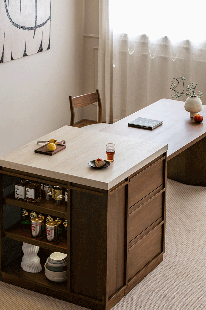 Japandi Walnut Wood Sintered Stone Island Dining Table With Cabinet AXIS Good to Know - 2