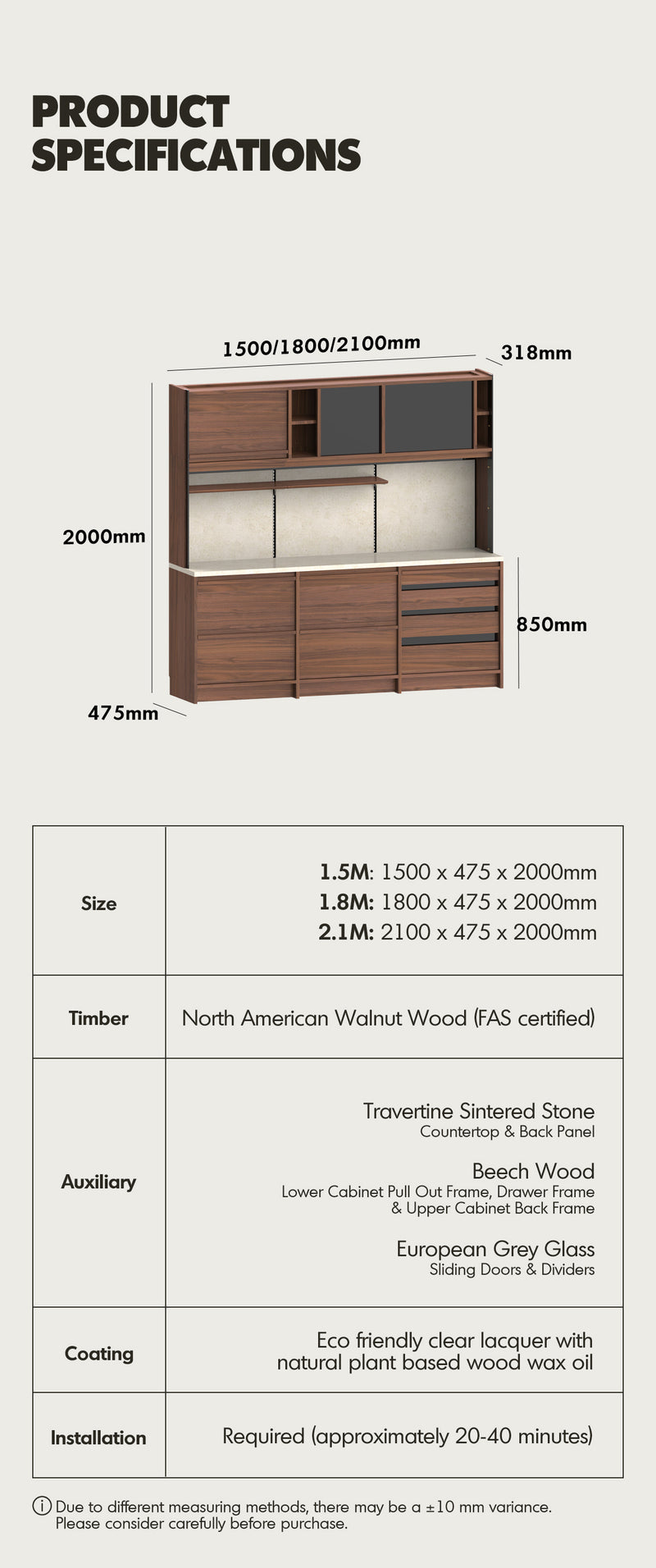 Japandi Walnut Wood Sintered Stone Storage Side Cabinet AXIS Good to Know - 20