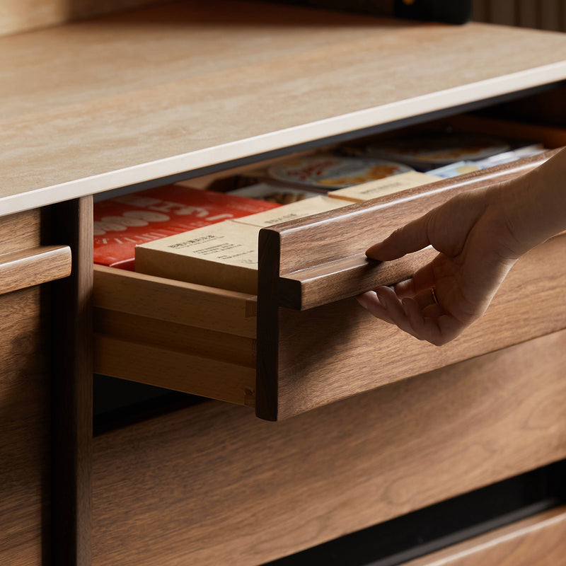Japandi Walnut Wood Sintered Stone Cabinet AXIS Color Swatches