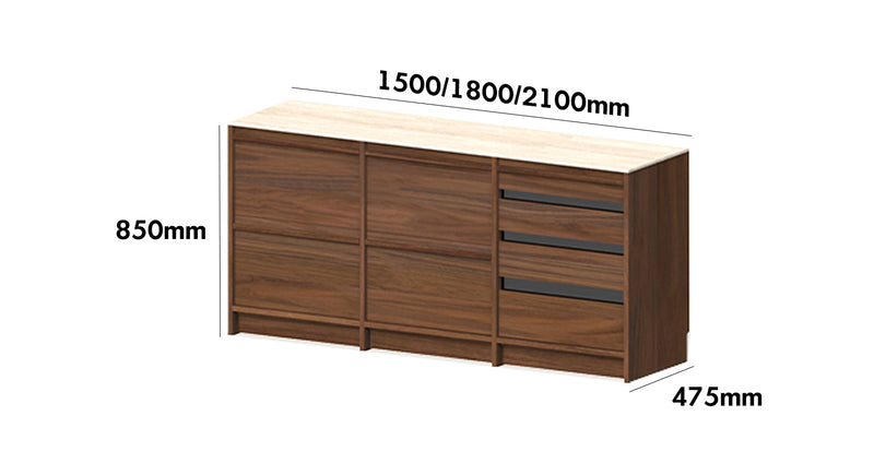 Japandi Walnut Wood Sintered Stone Cabinet AXIS Size Chart