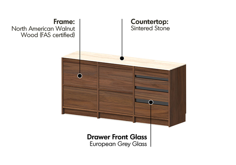 Japandi Walnut Wood Sintered Stone Cabinet AXIS Material Details Chart