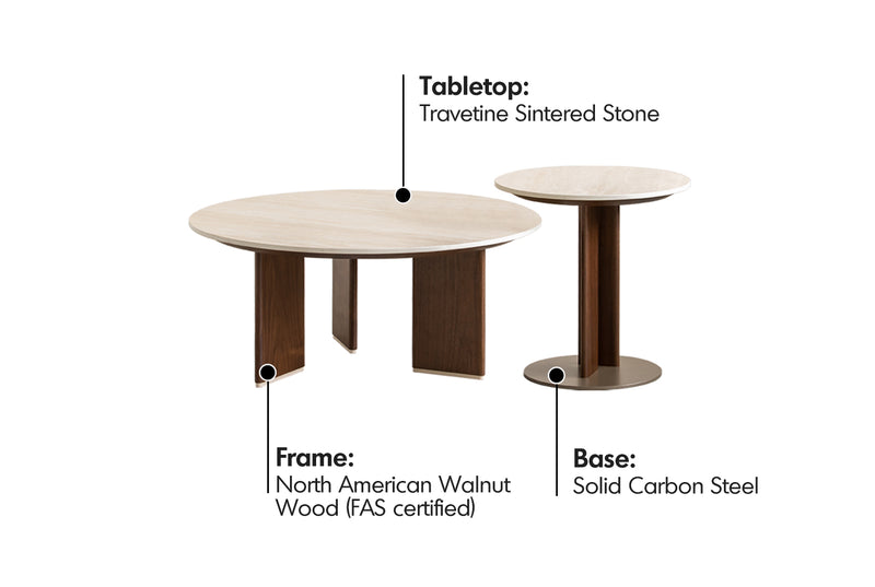 Japandi Sintered Stone Coffee Table Set VALE Material Details Chart