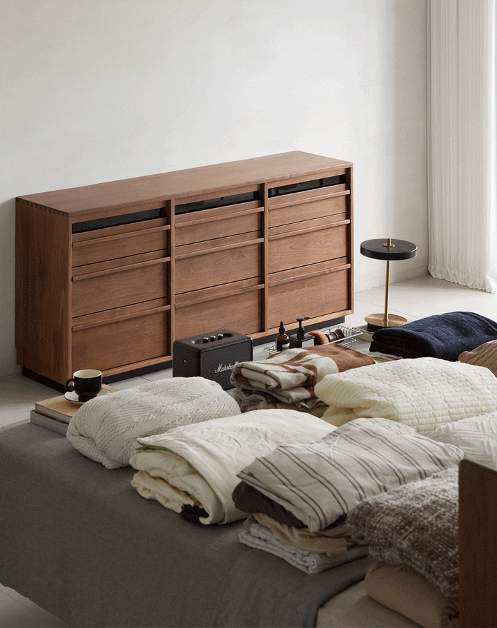 Japandi Walnut Wood Chest Of 9 Drawers AXIS