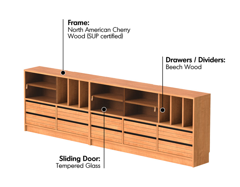 Scandinavian Cherry Wood Modular Cabinet GROVE Material Details Chart