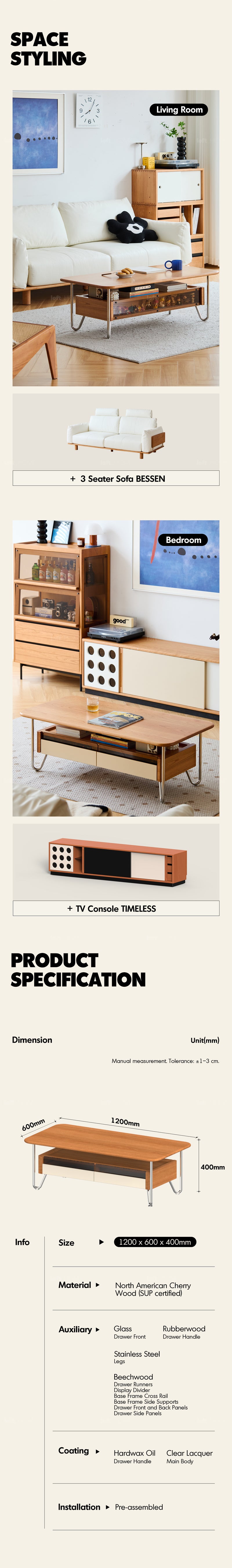 Bauhaus Cherry Wood Coffee Table LOCKE More Details and Instruction_7
