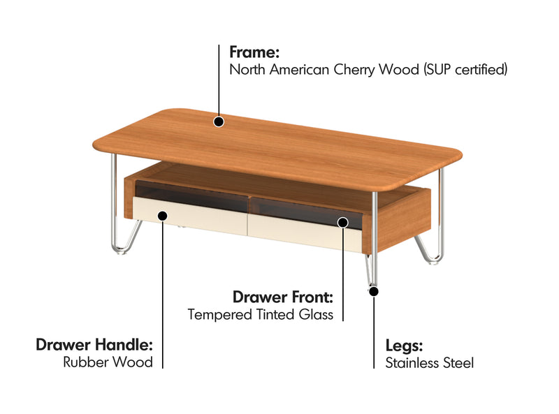 Bauhaus Cherry Wood Coffee Table LOCKE Material Details Chart