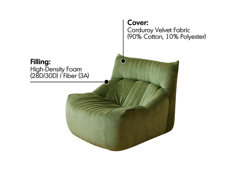 Cream Corduroy Velvet Fabric 1 Seater Sofa KAIT Material Details Chart
