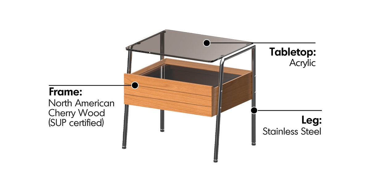 Bauhaus Cherry Wood Side Table MIRROR LAKE Material Details Chart