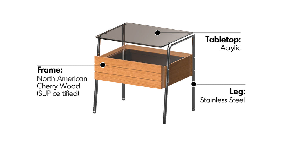 Bauhaus Cherry Wood Side Table MIRROR LAKE Material Details Chart