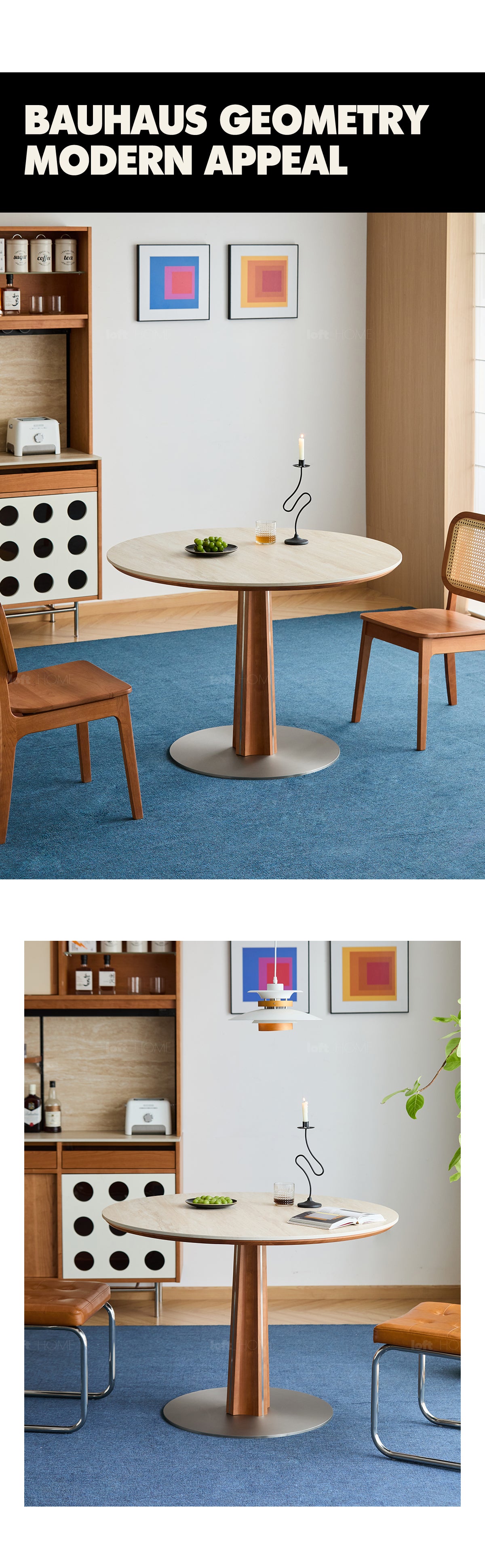 Bauhaus Cherry Wood Sintered Stone Round Dining Table PINECONE More Details and Instruction_2
