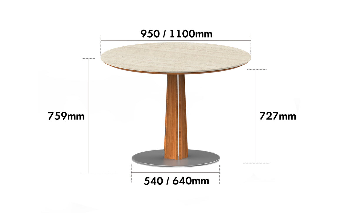Bauhaus Cherry Wood Sintered Stone Round Dining Table PINECONE Size Chart