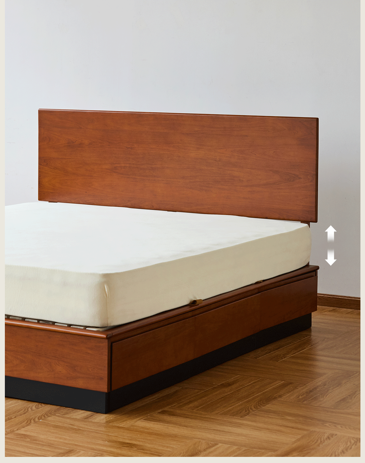 Vintage boxwood lift-up storage bed with drawer wheat field environmental situation.