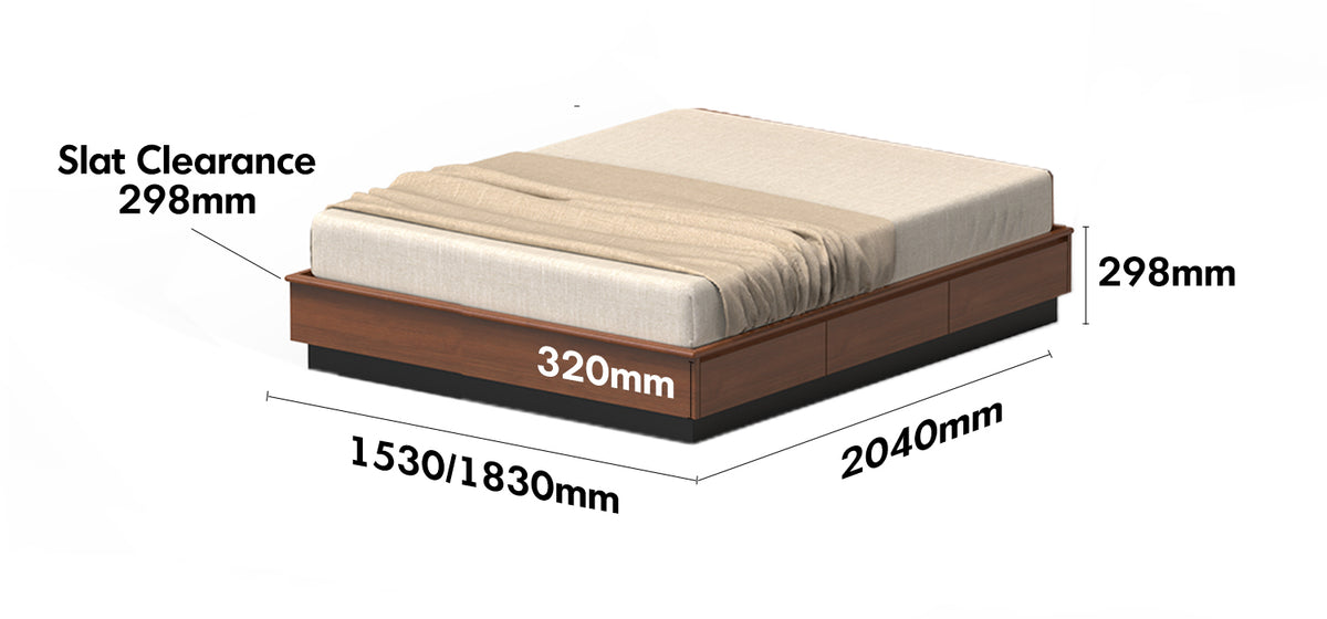 Vintage Boxwood Lift-Up Storage Platform Bed With Drawer WHEAT FIELD Size Chart