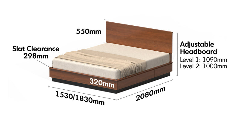 Vintage Boxwood Lift-Up Storage Bed With Drawer WHEAT FIELD Size Chart