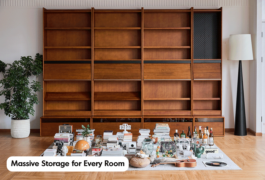 Vintage boxwood modular bookshelf mura conceptual design.