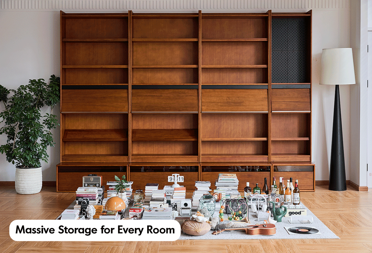 Vintage boxwood modular bookshelf mura conceptual design.