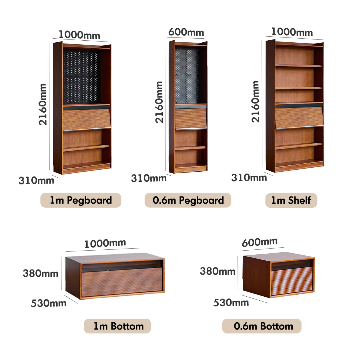 Vintage Boxwood Modular Bookshelf MURA Size Chart