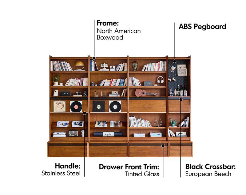 Vintage Boxwood Modular Bookshelf MURA Material Details Chart