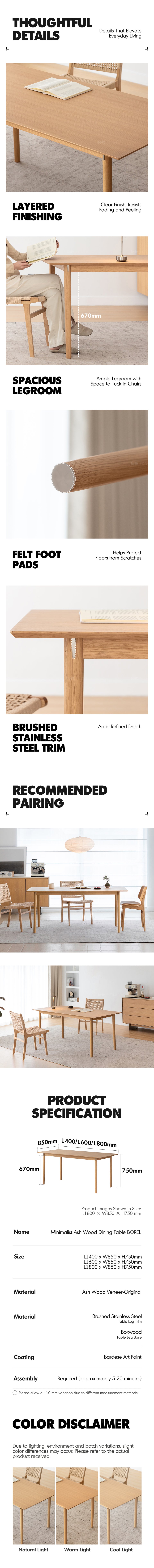 Minimalist Ash Wood Dining Table BOREL More Details and Instruction_3
