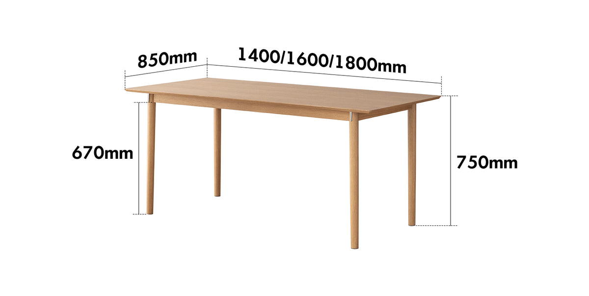 Minimalist Ash Wood Dining Table BOREL Size Chart