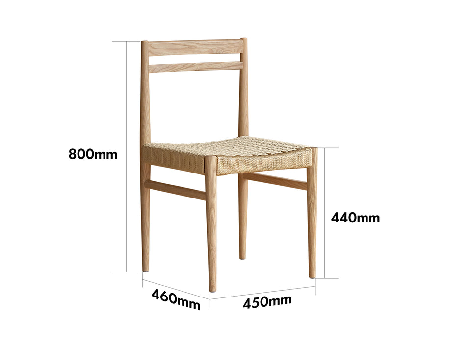 Minimalist Ash Wood Woven Rope Dining Chair MOORE Size Chart
