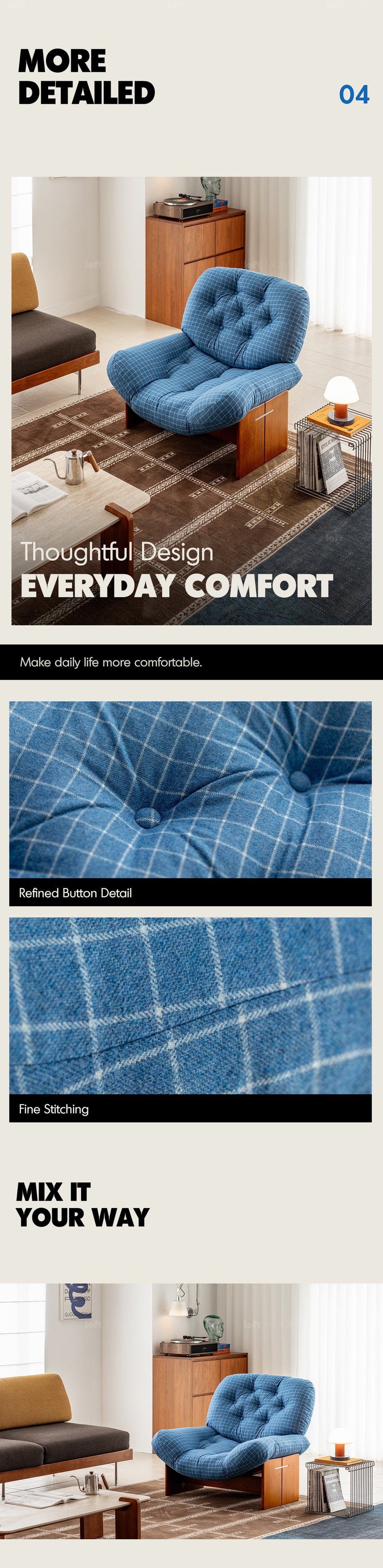 Bauhaus Wool Fabric 1 Seater Sofa MIES More Details and Instruction_4