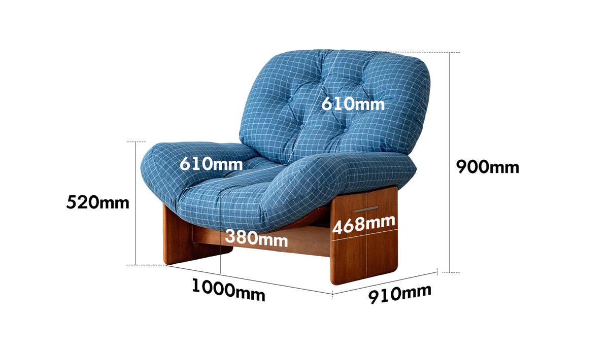 Bauhaus Wool Fabric 1 Seater Sofa MIES Size Chart