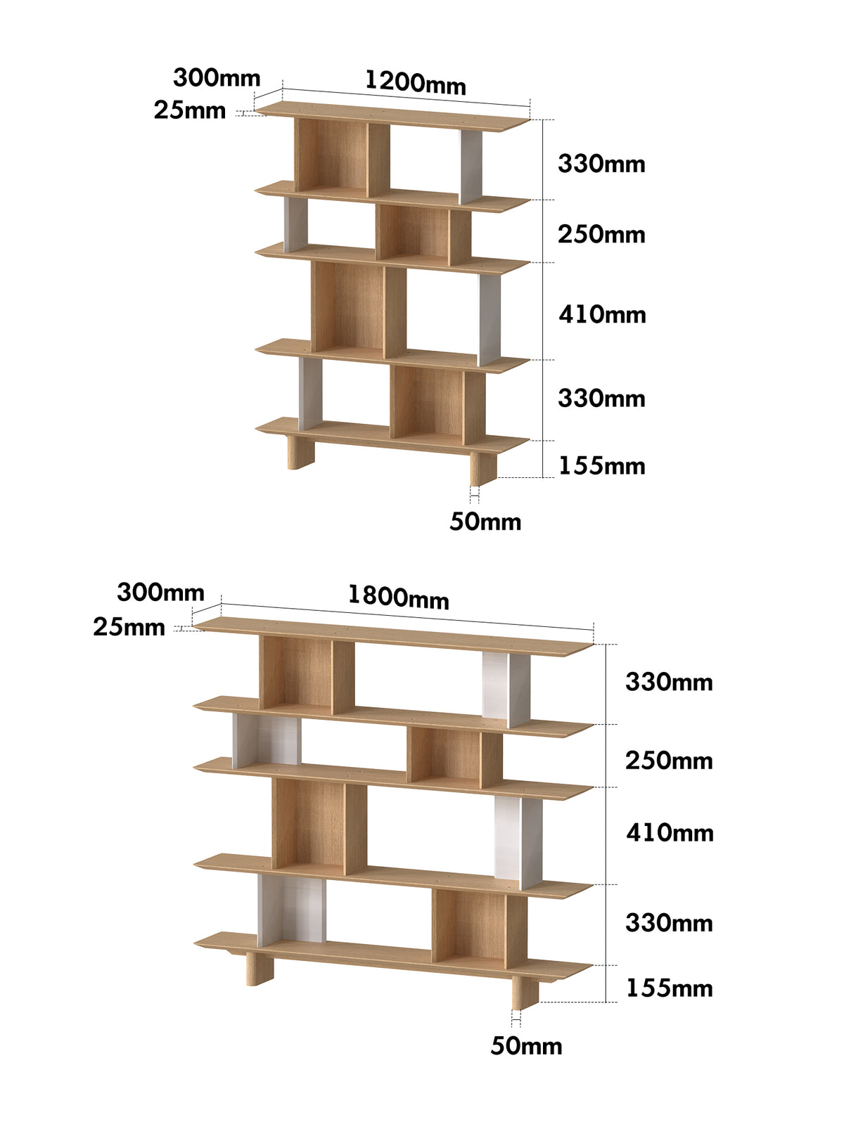 Minimalist Oak Wood Veneer Shelf BERG Size Chart