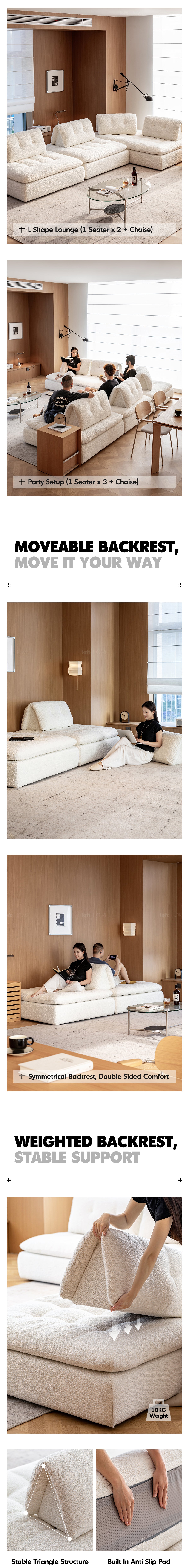Cream Boucle Fabric Modular 2 Seater Sofa Couch BLOC More Details and Instruction_2
