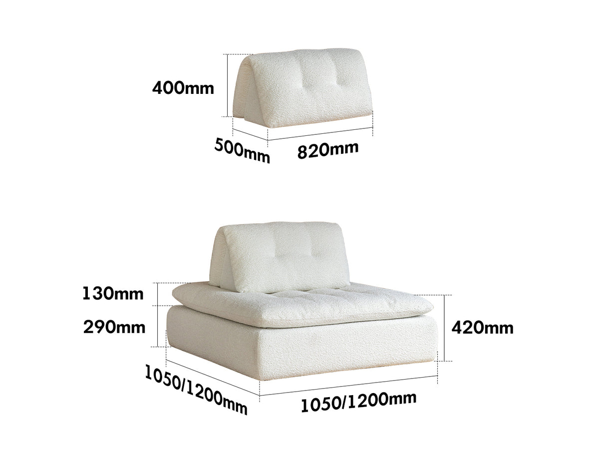 Cream Boucle Fabric Modular 1 Seater Sofa BLOC Size Chart
