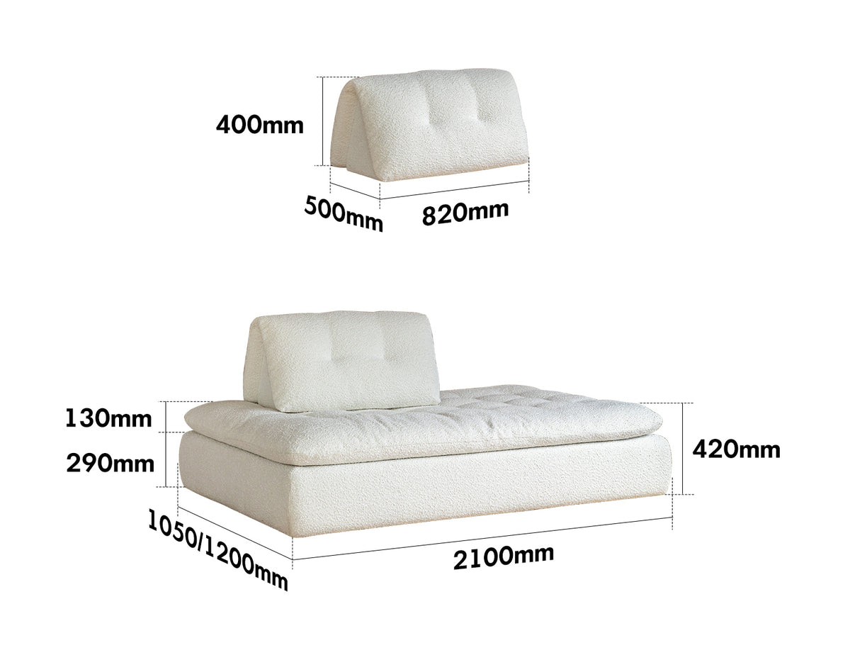 Cream Boucle Fabric Modular 3 Seater Sofa Couch BLOC Size Chart